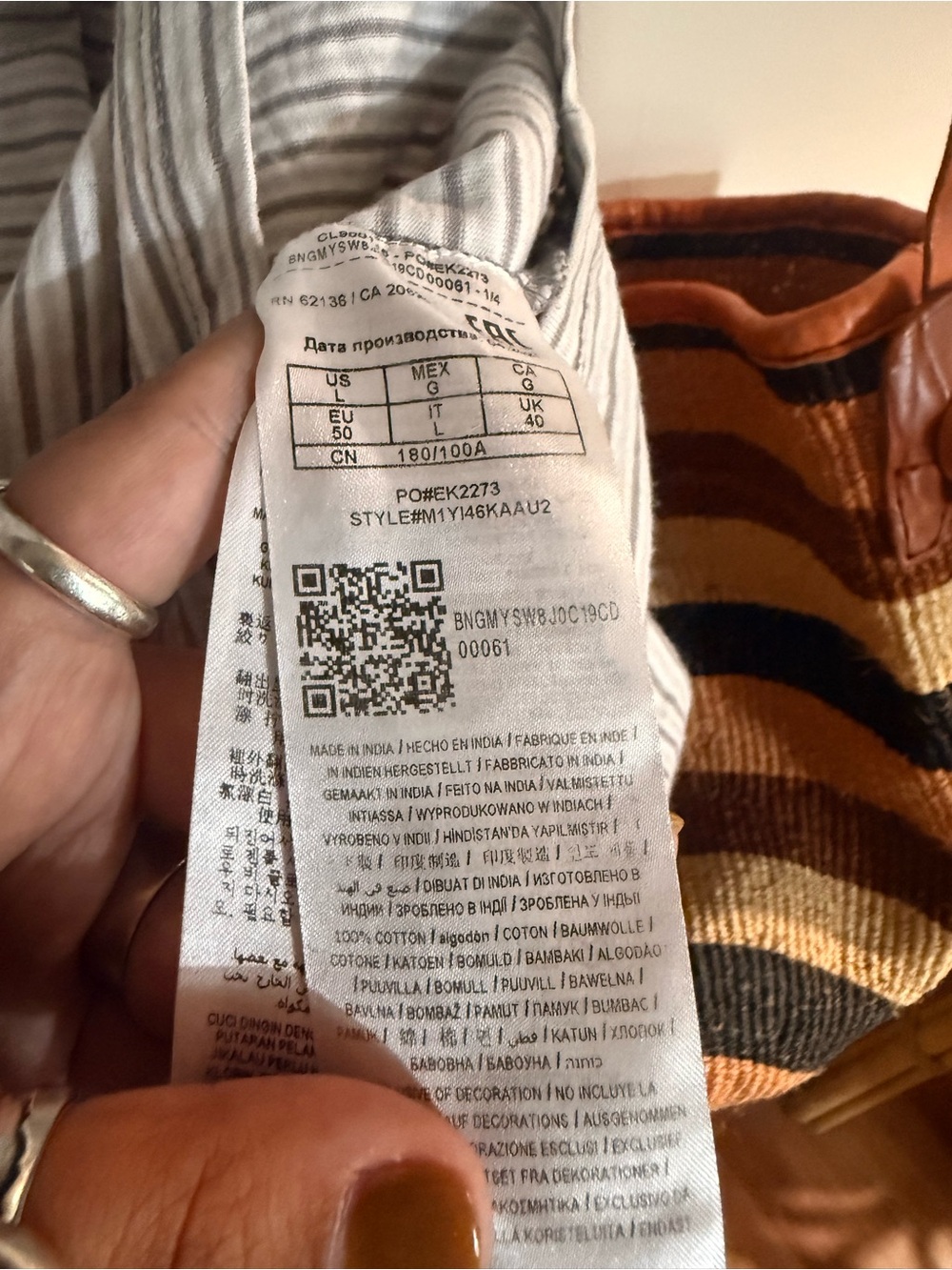 Guess Originals Short Sleeve Striped Tee in Light Gray and Navy - Picture 3 of 4